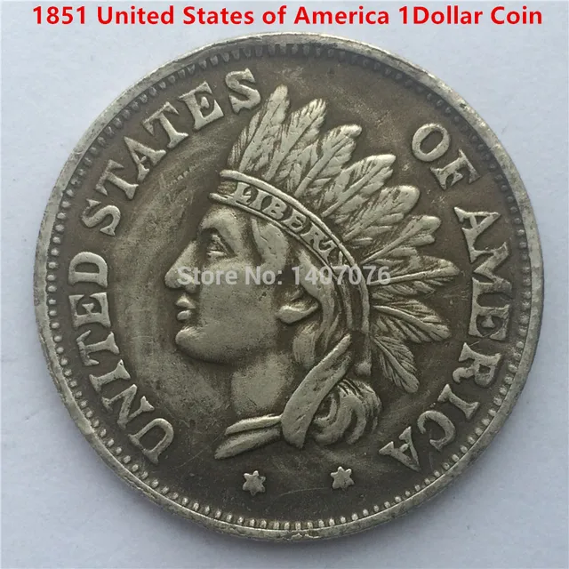 Free shipping 1Pcs/Lot,USA ONE DOLLAR 1851 INDIAN HEAD COIN UNITED STATES OF AMERICA COIN on