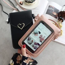 

Women Phone Wallet Touch mobile phone bag transparent design hand take wallet ladies Love fashion shoulder bag Leisure 257