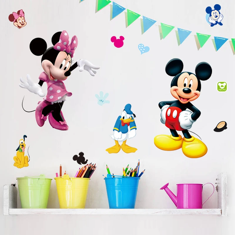Disney Mickey Mouse Cartoon Wall Stickers For Nursery Kids Bedroom Decorations Home Decor Wall Art Comic Animals Mural Decals