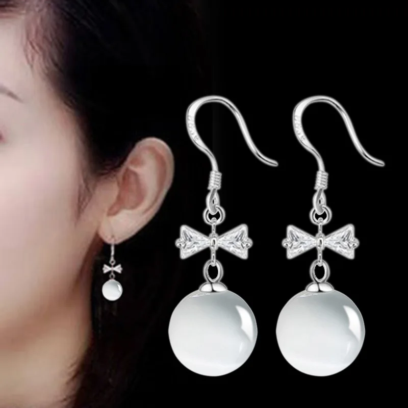 

Women Fashion bow crystal Silver Plated Wedding Earrings Jewelry for women drop earrings