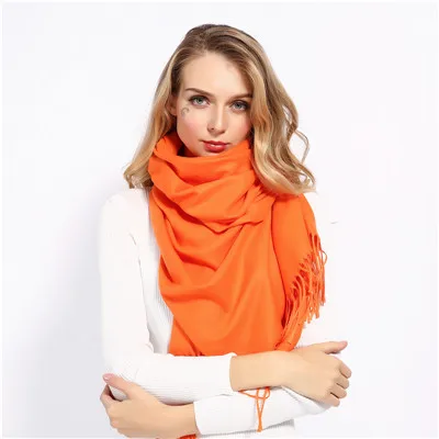 GCAROL осенне-зимний женский длинный шарф с кисточками, теплая женская большая шаль, ограниченная кашемировая уличная универсальная шаль - Цвет: Orange