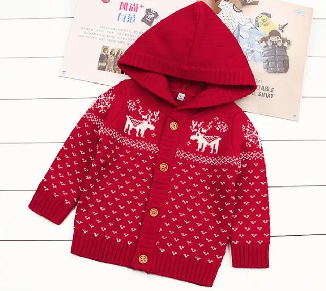 Детские свитера для девочек, кардиган, весенние вязаные куртки с длинными рукавами для маленьких мальчиков, пальто с капюшоном, Одежда для новорожденных детей - Цвет: Красный