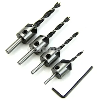 

4pcs HSS 5 Flute Countersink Drill Bit Set Reamer Woodworking Chamfer 3mm-6mm