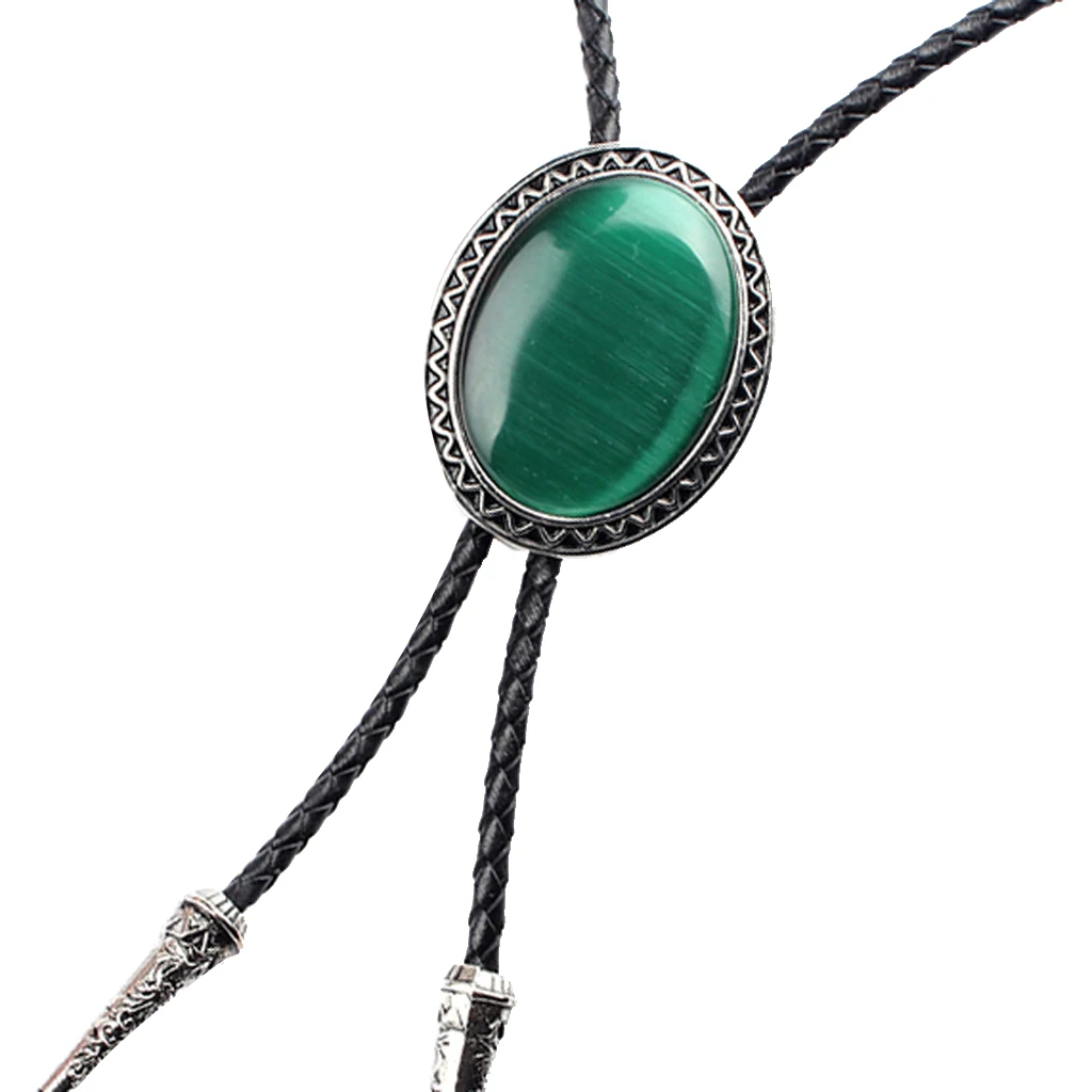 Винтажное натуральное зеленое Опаловое эмалевое Ковбойское Родео Боло кожаное ожерелье с галстуком