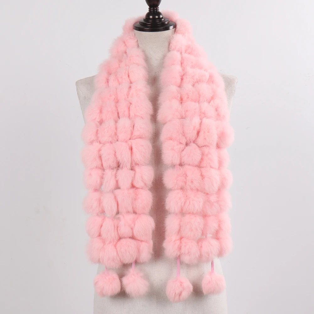 New Winter Women Real Rabbit Fur Scarf Natural Warm Rabbit Fur Muffler Girl Fashion Knitted Genuine Rabbit Fur Scarves