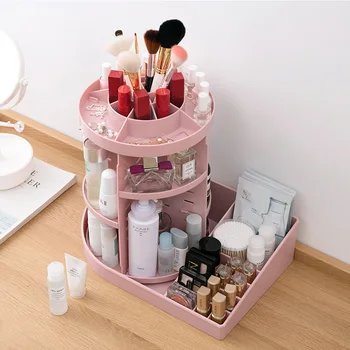 

New Arrival Clear/Black 360 Degree Rotating Makeup Organizer Cosmetic Storage Shelf Dress Table Desk Storage Rack Lipstick Holde