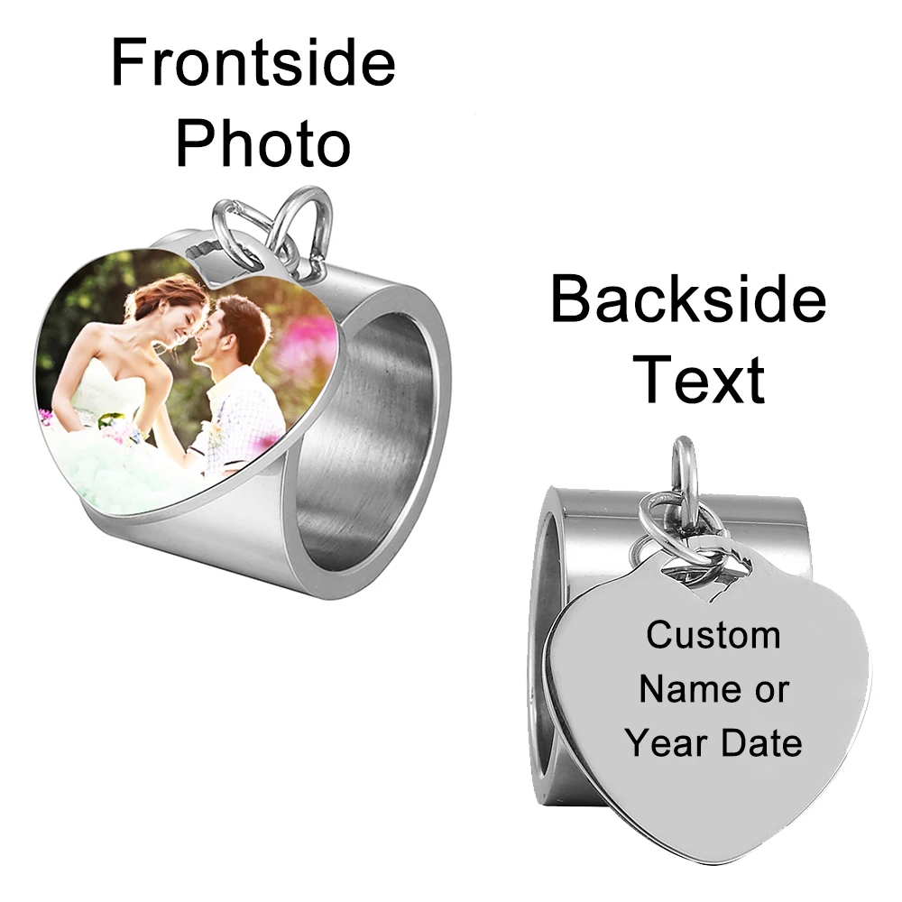 Заказное персонализированное выгравированное имя кольцо с фотографией из нержавеющей стали мужское женское семейное кольцо обручальное Обручальное кольцо для пары