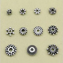 50 pièces en alliage de marguerite et d'espacement flocons de neige de Style tibétain, perles métalliques pour la fabrication de bijoux, 7 ~ 10mm de diamètre en argent Antique