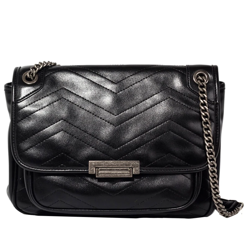 

Lydian Women Messenger Bags Fashion Pu Women Handbags Oil Chain Bag Shoulder Black Wave Pattern Totes Winter Bags For Women 2018