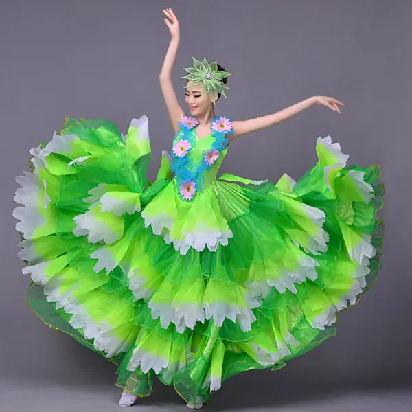 DZYS-YCY новые открытия юбка для танцев для выступления лепесток юбка - Цвет: green