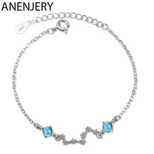 ANENJERY, корейские браслеты из стерлингового серебра 925 пробы, простой циркониевый синий искусственный кристалл, индивидуальный браслет для женщин, подарок S-B256
