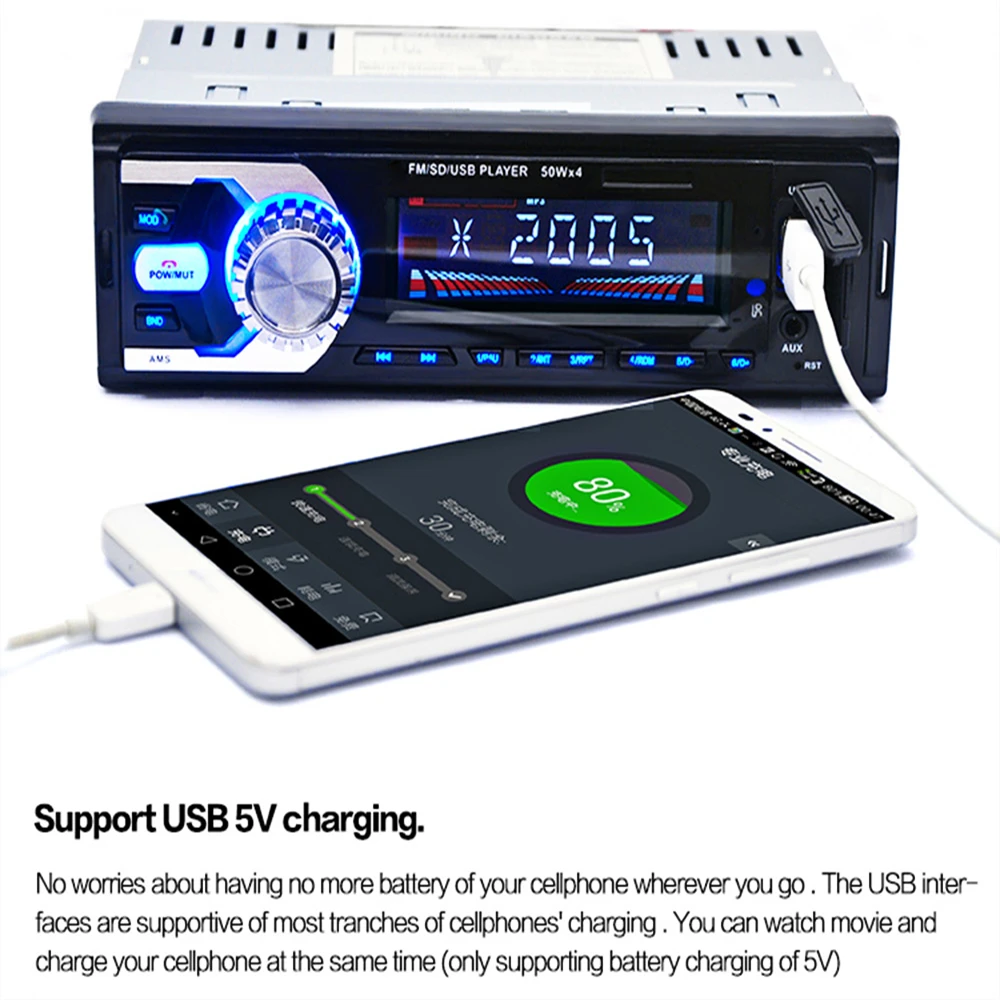 

Car Radio Auto Audio Stereo FM SD WMA WAV MP3 Player AUX Input Bluetooth Receiver USB Handsfree Call for Vehicle Remote Control