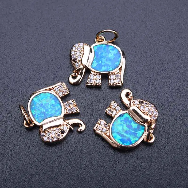 

1pc 17*13mm Cute Opal Copper Elephant Necklaces Pendants Gold Silver Black Cubic Zircon Jewelry Findings Components