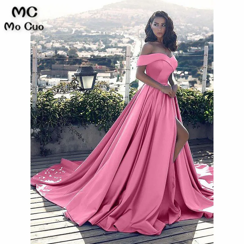 Abendkleider Вечерние платья а-силуэта vestidos de fiesta жесткий Атласный халат de soiree с открытыми плечами, вечернее платье длинное