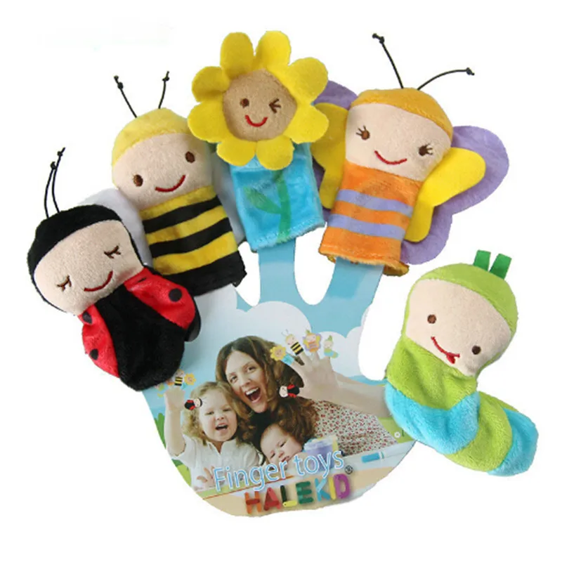 

5Pcs/Set Cute Insect Shape Finger Puppets Baby Comfort Toys Theater 8cm Mouth Hand Puppet Plush Toy Children's Bedtime Story Toy