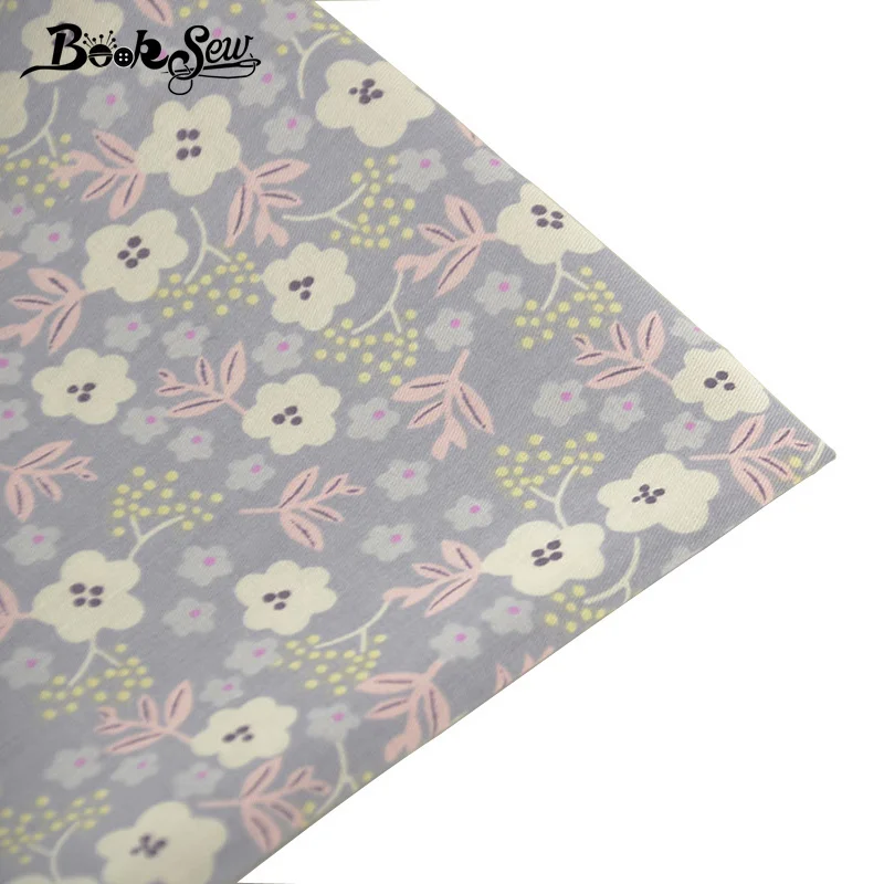 

Booksew 100% Cotton Twill Fabric Gray Cloth Floral Pattern Quilting Home Textile Sewing DIY Patchwork Bedding Baby Pillow Crafts