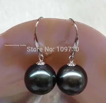 

ry00238 Stunning 12mm round Tahitian Pearl Earring 18K gold Dangle
