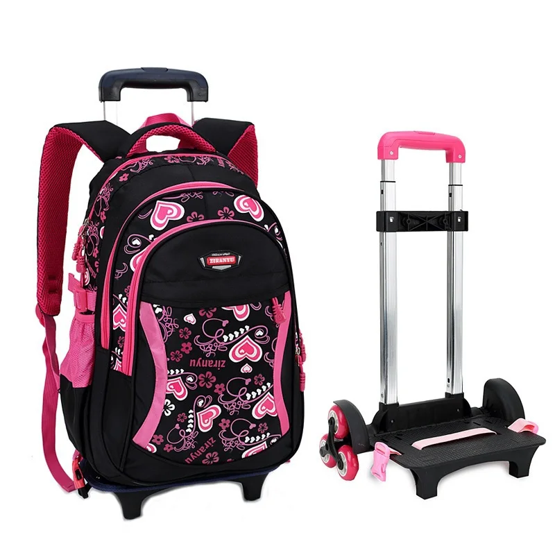 Children Trolley School Bag Backpack Wheeled School Bag For Grils Kids