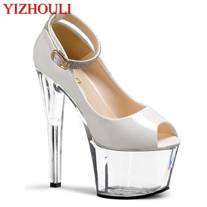 

The new women's fashion sexy high-heeled shoes toe heel pump hot selling strappy exotic shoes 17cm