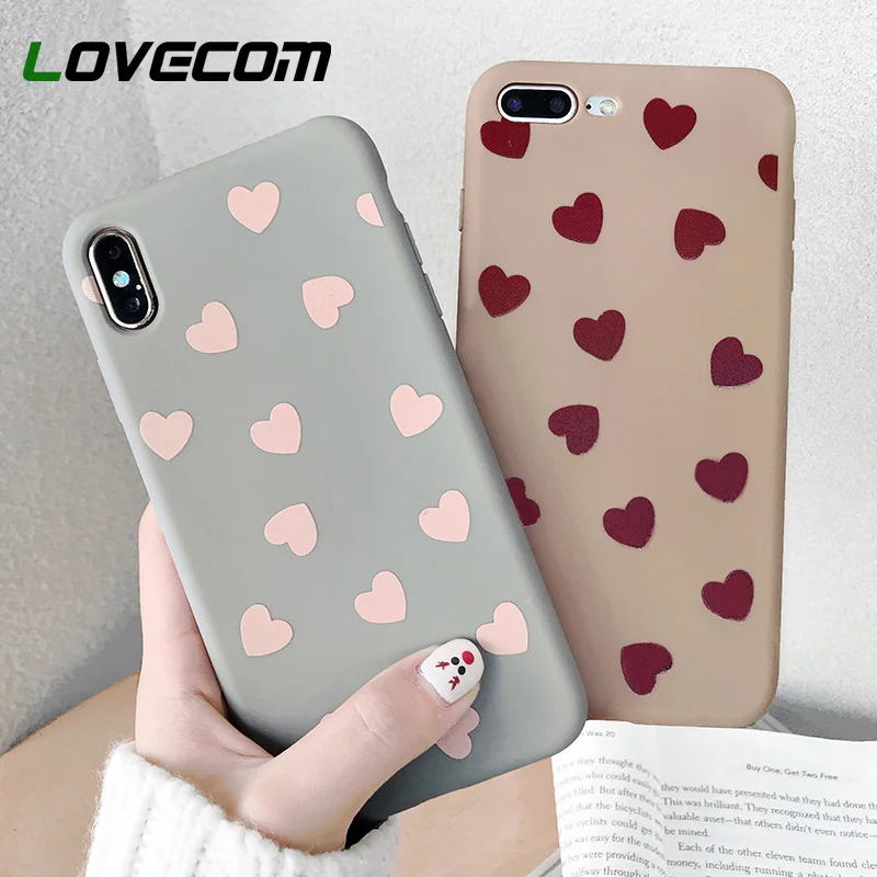 

LOVECOM Retro Heart Printed Phone Case For iphone X XS Max XR 6 6S 7 8 Plus Valentine Gift Candy Color Soft Phone Back Cover