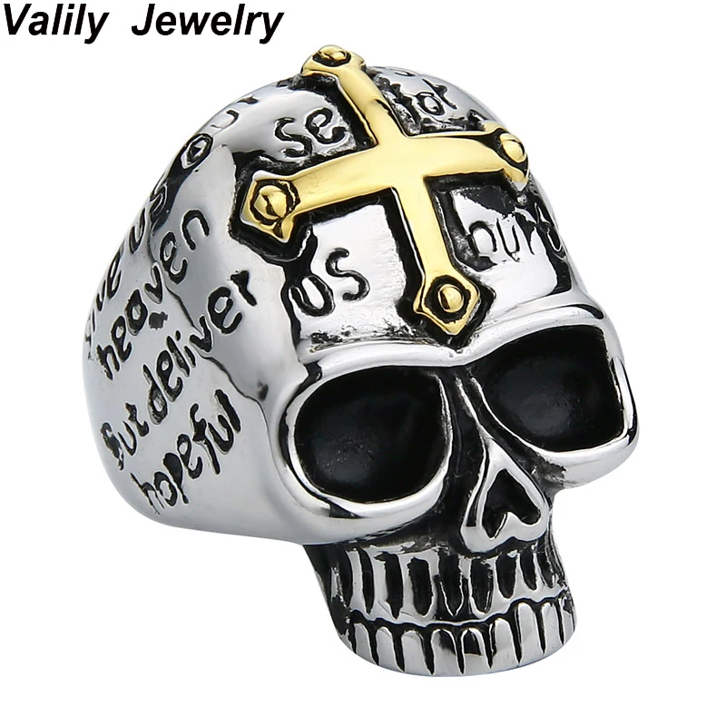 Stainless Steel Gothic Skull with Cross Ring
