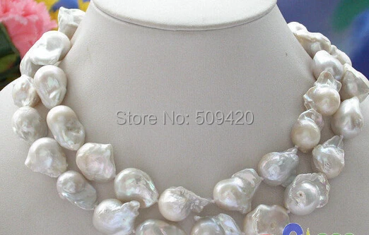 

Free Shipping >>Huge 34" 28mm white baroque KESHI REBORN PEARL NECKLACE