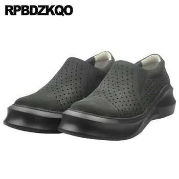 

retro summer runway plus size breathable hollow out shoes men creepers black and white walking suede slip on platform european