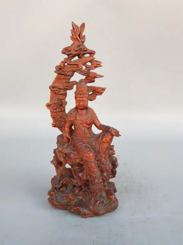 

China Wood carving Shui yue Guanyin Buddha crafts statue