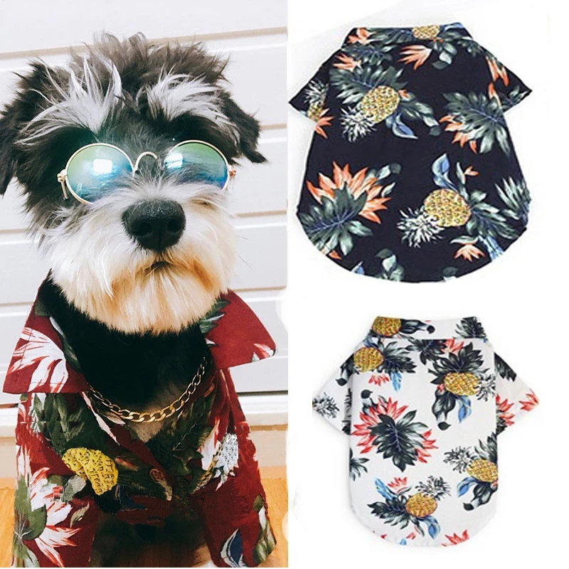 

Dog Hawaiian Style Shirt Summer Printed Clothes Dog Short Clothing Thin Sleeves Costume Cute Pet Clothes With Pineapple Pattern