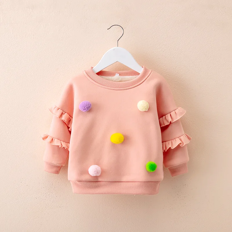 

Winter Autumn Sweatshirt Baby Children Clothing Girls Casual Cute Pom Pom Pullover Cotton Long Sleeve T-shirt Tops Tee Hoodies