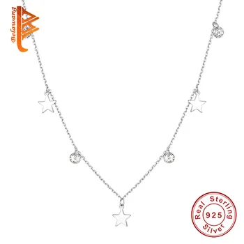 

BELAWANG Fashion 100% Sterling Silver Star Pendant Chain Necklace CZ Crystal Simple Necklace for Women Gift Wholesale