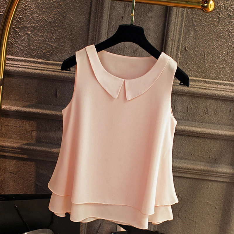

spring Summer Women Chiffon Blouses Shirt Women tops Sexy Blouses Beach holiday sleeveless round neck Shirt Blouse