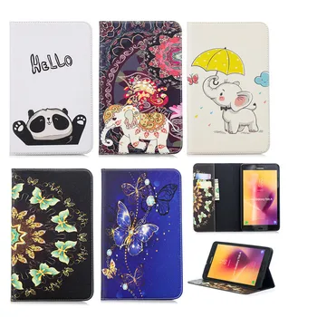 

Flip Cover Stand For Samsung Galaxy Tab A 8.0 8 inch SM-T380 T385 Tablet Case Leather Wallet Coloured drawing Panda elephant