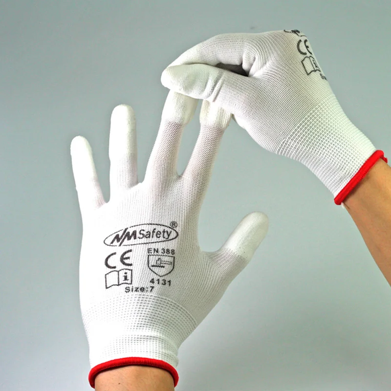 Антистатический нейлон-углерод трикотажный внутренний слой с покрытием белый ПУ на палец наконечники ОУР перчатка