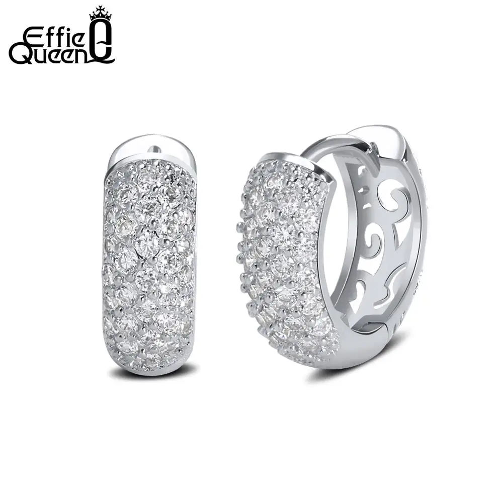 

Effie Queen Trendy Zircon Pave Setting Stud Earrings Hollow Design Pattern Wedding Woman Gold Color Earring DDE22
