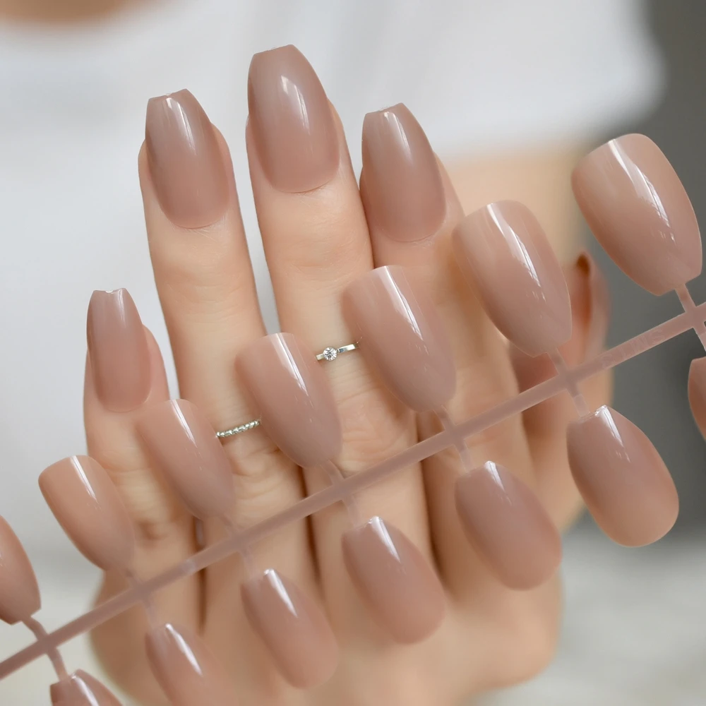 Aliexpress.com : Buy Shinning Surface Candy Press On Nails Coffee Brown