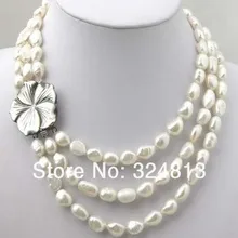 3 ряда 8-9 мм белая культурная жемчужина акоя ожерелье#1426