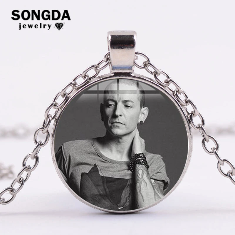 

SONGDA Linkin Park Chester Bennington Necklace Art Photo Glass Cabochon Pendant Memento for Music Fans Classic Rock Band Jewelry