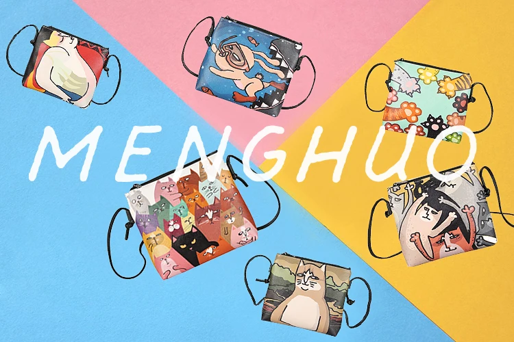 Menghuo 2017 Women Envelope Shoulder Clutch Bag Quality PU Cartoon Cat Printing Small Female Message Purse for Teenagers Girls (1)
