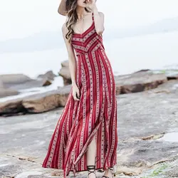ЛИВА девушка Лето сексуальное платье Для женщин Boho Спагетти ремень макси длинные красные платья с открытой спиной Флора печатные