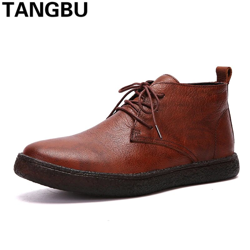 

High Top Genuine Leather Men Martin Boots Lace Up Warm Fur Causal Western Boots Ankle Botas Fashion Men Leather Boots Size 38-44