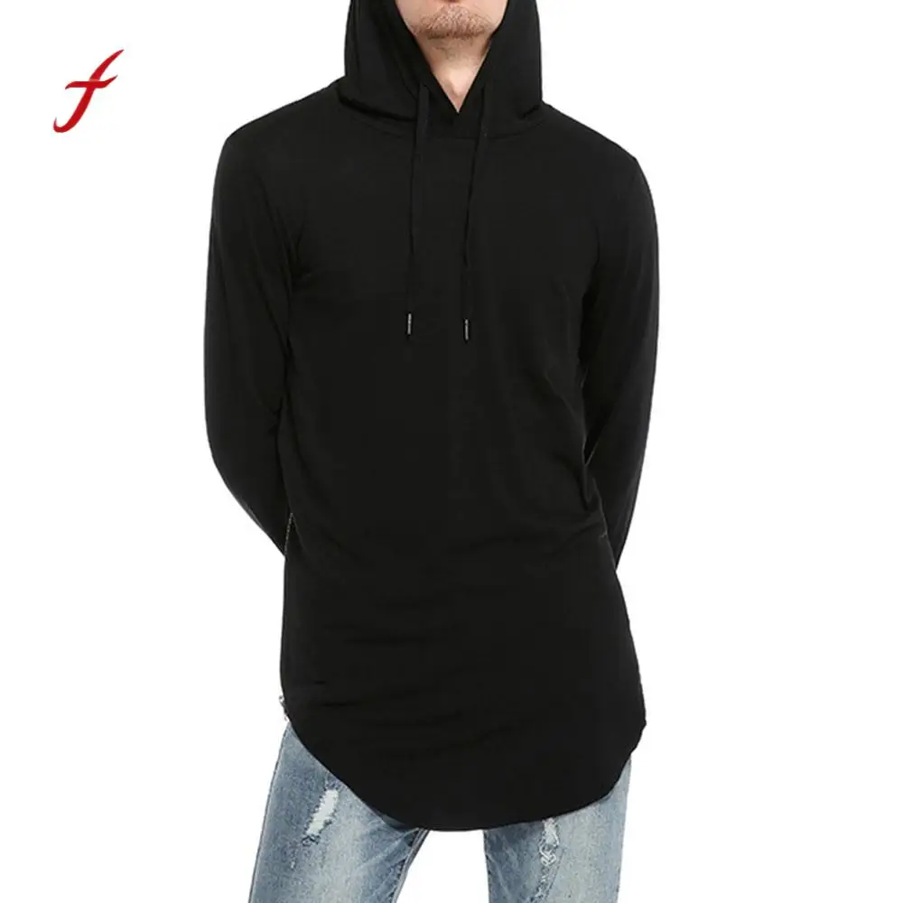 

Feitong Men's Hipster Hip Hop Hoodie Side Zipper shirt Men's Casual Ripped Solid Long Sleeve shirt Top /PY