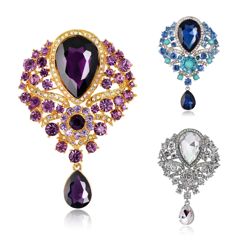 

Hot Women Men Design Brooch Wedding Bridal Bouquet Clear Crystal Diamante Rhinestone Teardrop Dangle Brooch Pin