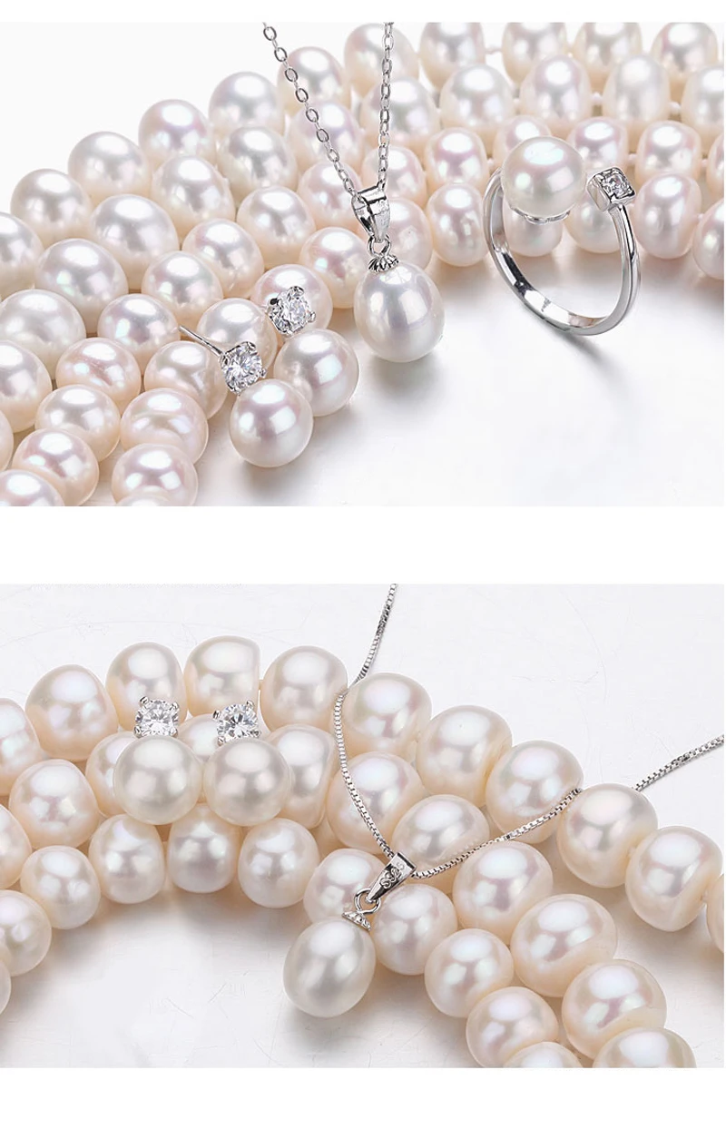Модное ожерелье из настоящего жемчуга, набор для женщин, ожерелье из натурального пресноводного жемчуга, браслет, серьги, кольцо, 925 серебряные ювелирные наборы