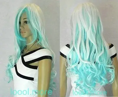 TJS &ampWholesale&amp&gt&gt Long Wavy White Sky blue Women's Wig (A0502) |
