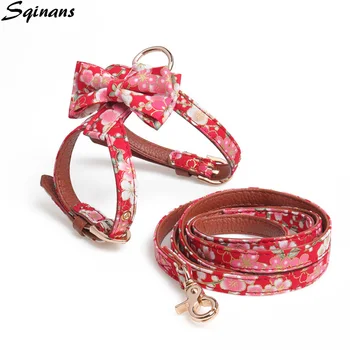 

Sqinans 4 Colors K-shape Dog Vest Flower Pinted Pet Cat Traction Vest Adjustable Pet Puppy Traction Leash Set For Small Dogs