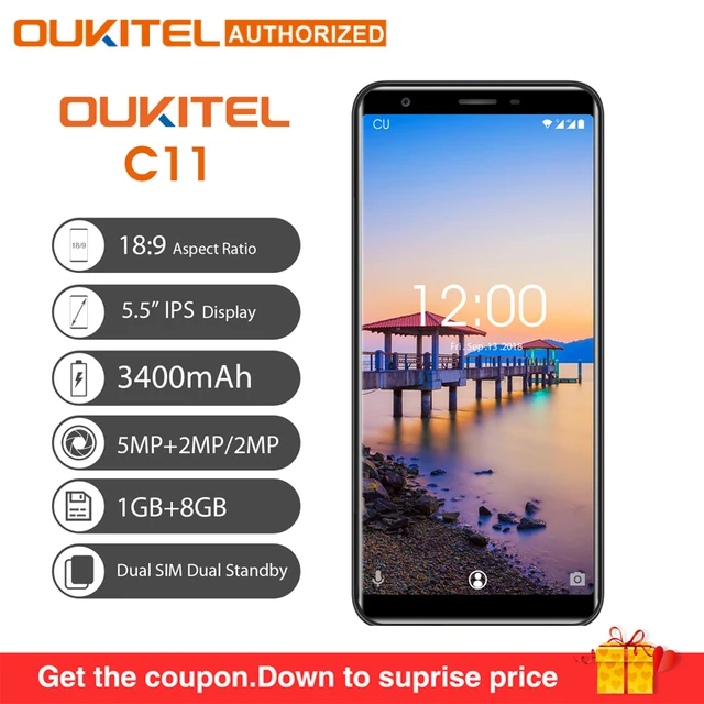 الأصلي OUKITEL C11 5.5 بوصة الروبوت 8.1 الهاتف المحمول رباعية النواة 3 جرام الهاتف الذكي 1 جرام RAM 8 جرام ROM 3400 مللي أمبير 5.0MP + 2.0MP الهاتف المحمول