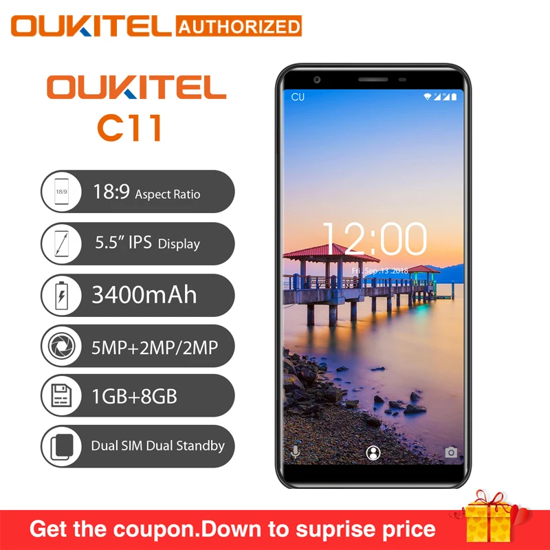 Original OUKITEL C11 3G Smartphone 5.5 inch Android 8.1 Mobile Phone Quad Core 1G RAM 8G ROM 3400mAh 5.0MP+2.0MP Cellphone Original OUKITEL C11 3G Smartphone 5.5 inch Android 8.1 Mobile Phone Quad Core 1G RAM 8G ROM 3400mAh 5.0MP+2.0MP Cellphone