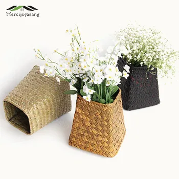 

5PCS/LOT Flowers Vases Table Seaweed Vase Plant Dried Floral Holder Hand-woven Flower Bucket for Home/Wedding Decoration G055