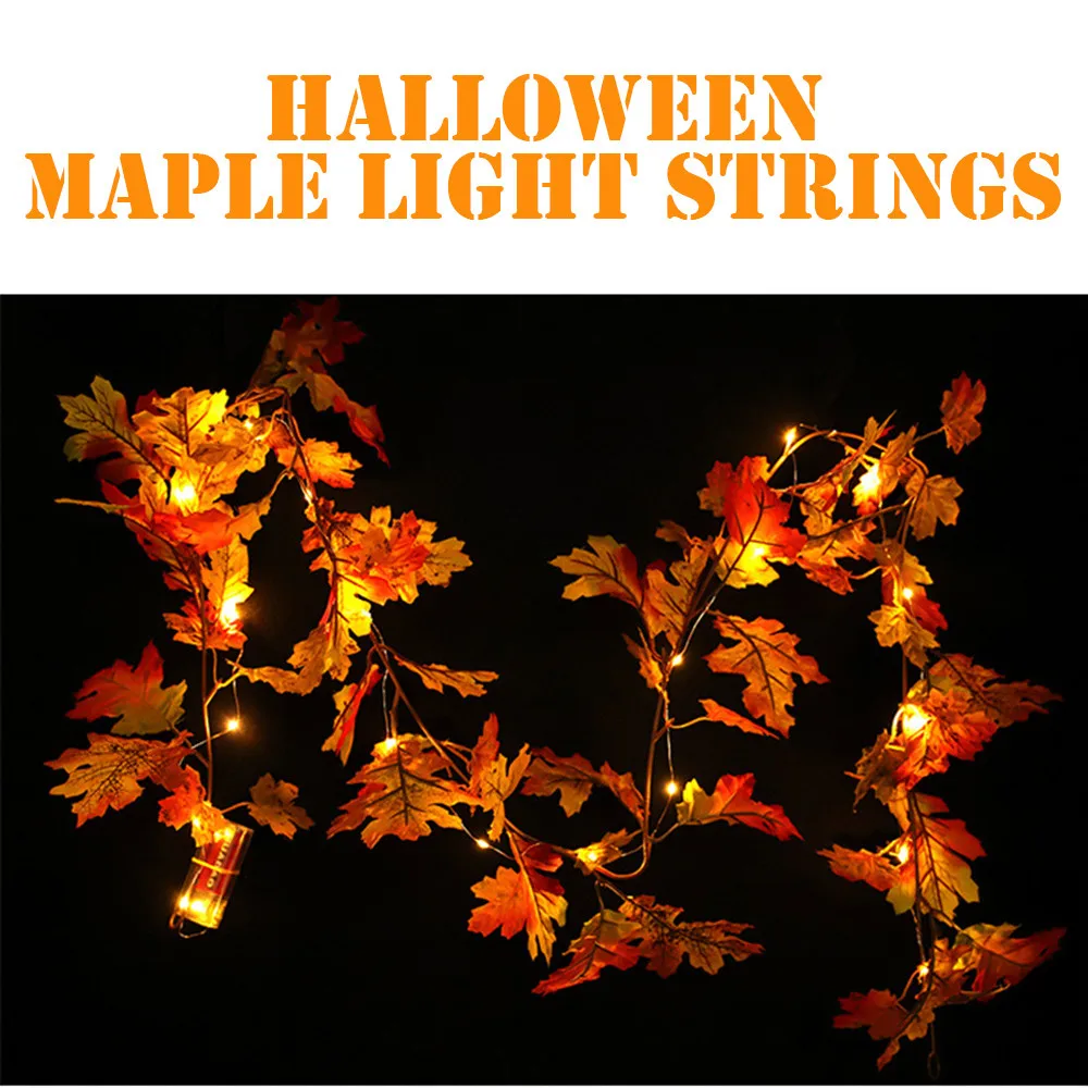 

Halloween 1.5M LED Maple Light String Home Party Pumpkin Leaf Lighted Fall Autumn Pumpkin Maple Leaves Garland Decor Lamp